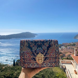 Floral crossbody bag, Arabic fabric carpet bag, Islamic tapestry bag, Mini crossbody bag, Clutch pattern daddy daughter gift, Woven bag