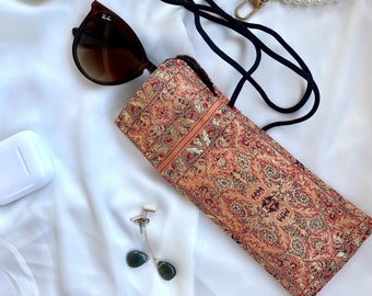 Estuche para gafas de sol tejido a mano, estampado de alfombra persa rosa, funda para gafas estilo boho