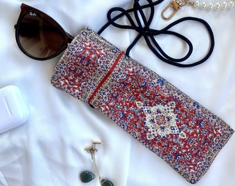 Handwoven Persian Carpet Eyeglass Case, Red Ethnic Sunglass Pouch