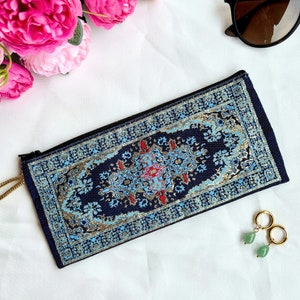 Fabric zipper pouch with carpet prints, Zipper pencil case, Pencil storage, Floral pouch pen holder, Tween girls make up bag, Pencil bag