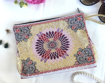 Hand Woven Ethnic Floral Cosmetic Pouch, Turkish Persian Prints