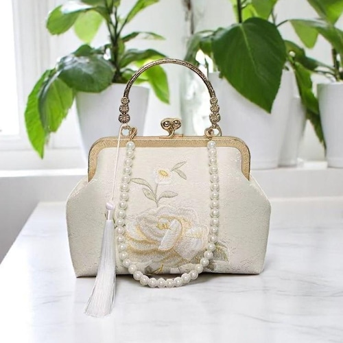 Handmade Embroidered Floral Satin Handbag, Vintage Chinese Style 