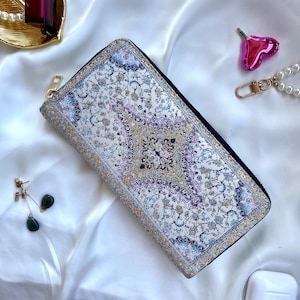 Lavendel Dunst Brieftasche, Taylor Swift Outfit, Boho Kartenhalter Brieftasche, Hippie lila Brieftasche, schlanke Reißverschluss-Brieftasche Frauen, lila Damen Brieftasche