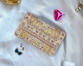 Beige small wallet for women with floral prints, Cute fabric wallet, Mini wallet, Moroccan accessories, Bohemian wallet, Carpet wallet