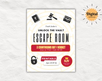KJV | Bible Study Escape Room Game | Jesus Put on Trial | Luke 22-23 | Easter Escape Room Printable Kit for Teens & Adults | Church Game