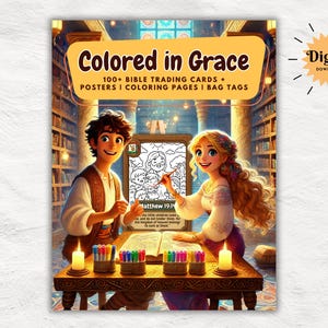 Colorido com Graça | 413 Páginas para Colorir da Bíblia para Imprimir para Crianças, Adolescentes e Adultos Cristãos | Cartões da Bíblia para Trocar | Etiquetas de Bolsa | Essencial para a Escola Bíblica de Férias