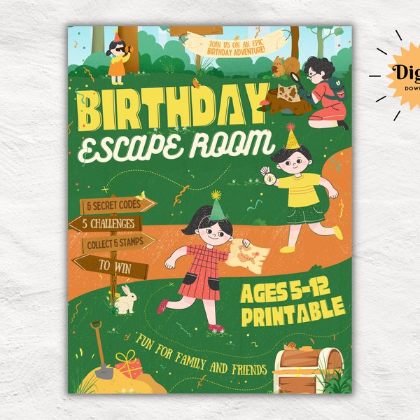 Epic Birthday Quest - DIY Printable Treasure Hunt Game for Kids | Secret Code and Puzzle Game | Children's Birthday Party Escape Room Kit