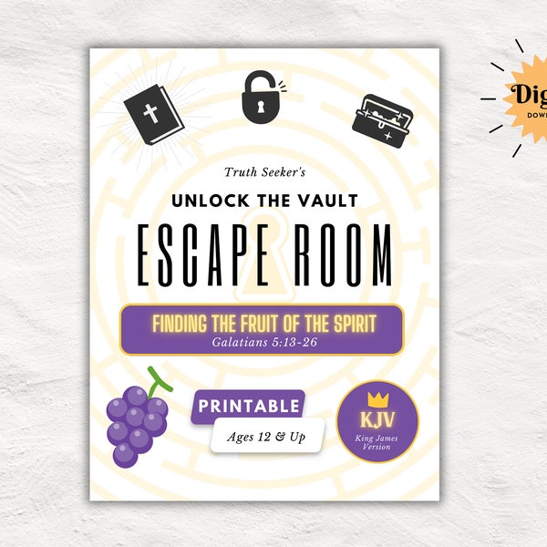 KJV Bible Study Escape Room Game | The Fruit of the Holy Spirit | Galatians 5 | Church Printable Kit for Teens & Adults | Youth Group Game