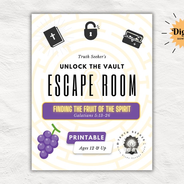 Bible Study Escape Room Game | The Fruit of the Holy Spirit | Galatians 5 | Church Printable Kit for Teens & Adults | Youth Group Game