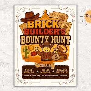 Brick Builder’s Bounty Hunt | Printable Christian Brick Building Bible Game | Church Event Activity for Kids, Teens & Adults | Bible Riddle