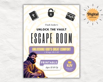KJV Bible Study Escape Room Game | 1 Kings 19 | Unlocking God's Great Comfort | Church Printable Kit for Teens & Adults | Youth Group Game