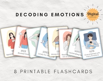 Printable Emotions Flash Cards | Learn the Feelings | Therapy Journal Cards| INSTANT DOWNLOAD | Printable PDF