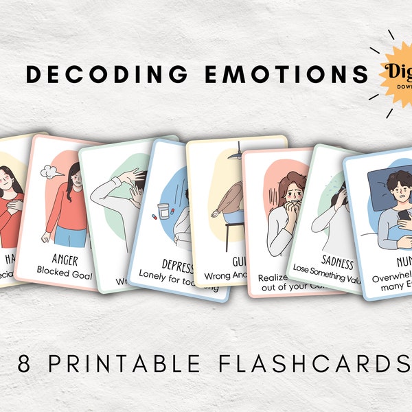 Printable Emotions Flash Cards | Learn the Feelings | Therapy Journal Cards| INSTANT DOWNLOAD | Printable PDF