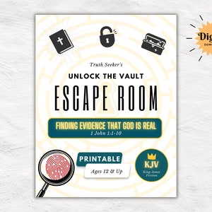 KJV Bible Study Escape Room Game | 1 John |  Finding Evidence that God is Real | Church Printable Kit for Teens & Adults | Youth Group Game