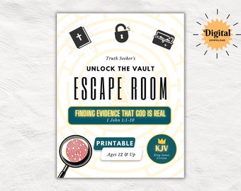Gioco Escape Room per lo studio della Bibbia KJV / 1 Giovanni / Trovare la prova che Dio è reale / Kit stampabile dalla Chiesa per adolescenti e adulti / Gioco per gruppi giovanili