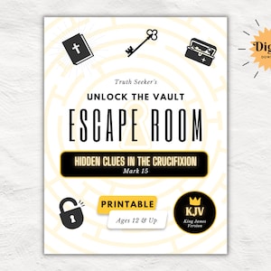 KJV | Bible Study Escape Room Game | Good Friday Printable Kit for Teens & Adults | Mark 15 | Fun Youth Group Easter Game | Unlock the Vault