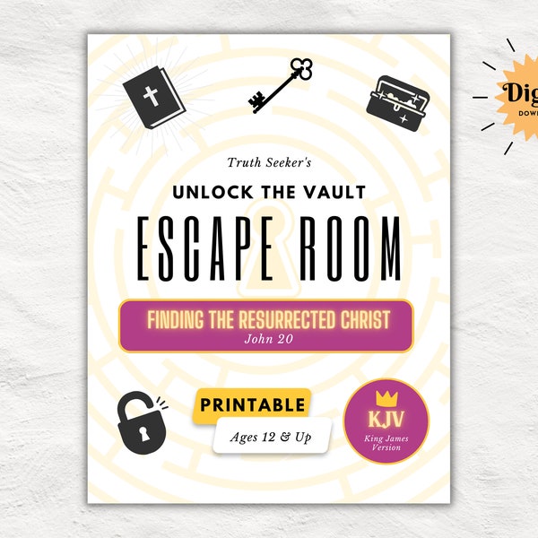 KJV | Bible Study Escape Room Game | John 20 |  Resurrection | Easter Escape Room Printable Kit for Teens & Adults | Youth Group Game