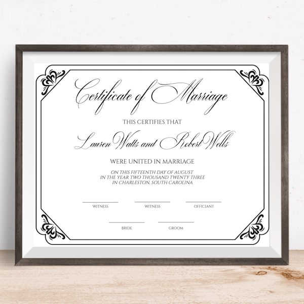Marriage Certificate Etsy