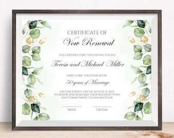 Vow Renewal Certificate Editable Printable Wedding - Etsy