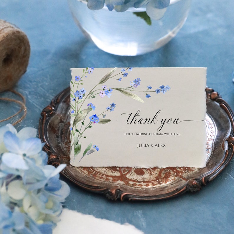 Forget Me Not Printable Thank You Card Template Blue Wildflower Wedding ...