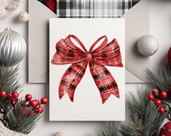 Tartan Red Bow PNG | Christmas Plaid Clipart (Digital Download)