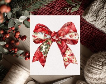 Rustic Patchwork Bow Download | Quilted Christmas Clip Art | Cozy Holiday PNGs