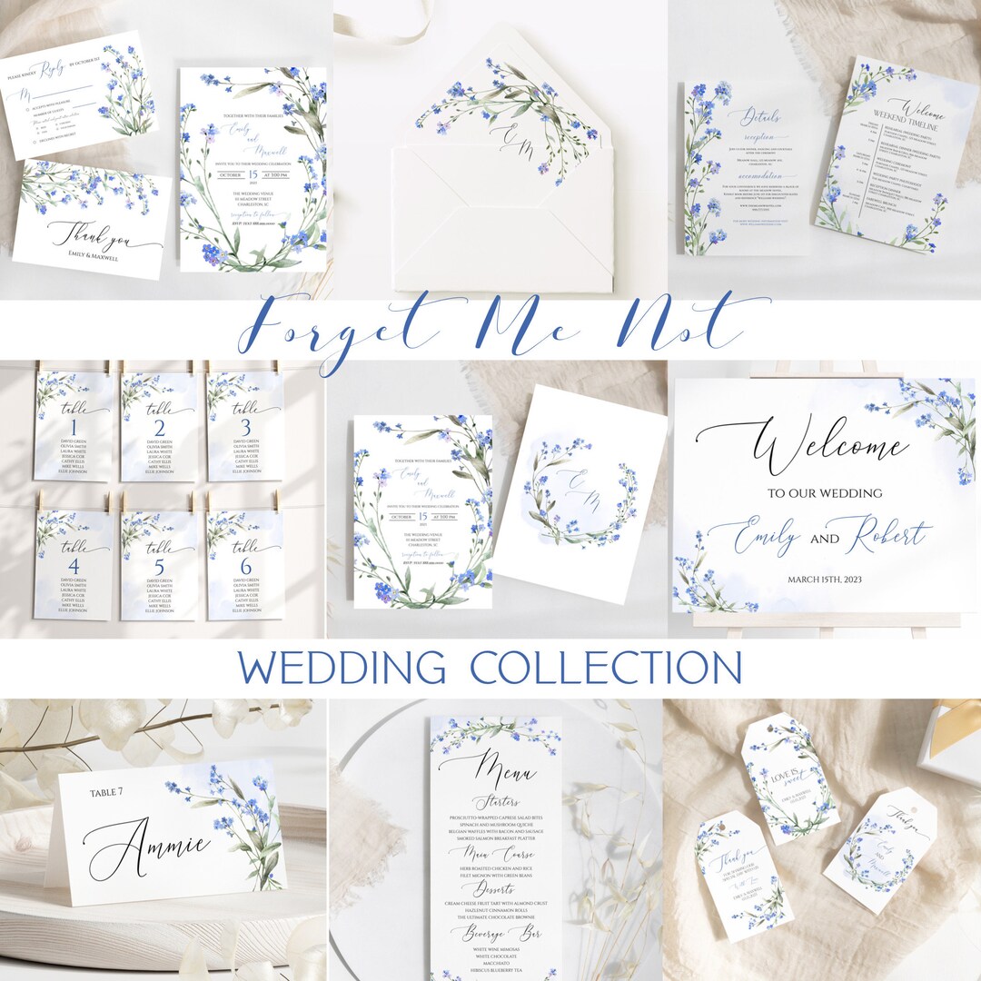 Forget Me Not Printable Wedding Template Bundle Elegant Blue - Etsy