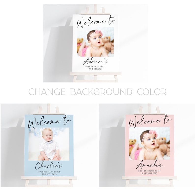 First Birthday Printable Welcome Sign Template One Year Old Photo ...