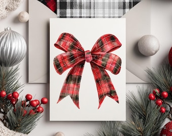 Red Tartan Christmas Bow PNG | Holiday Clipart (Digital Download)