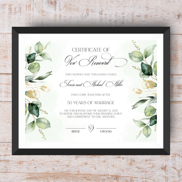 Wedding Vow Renewal Certificate - Etsy