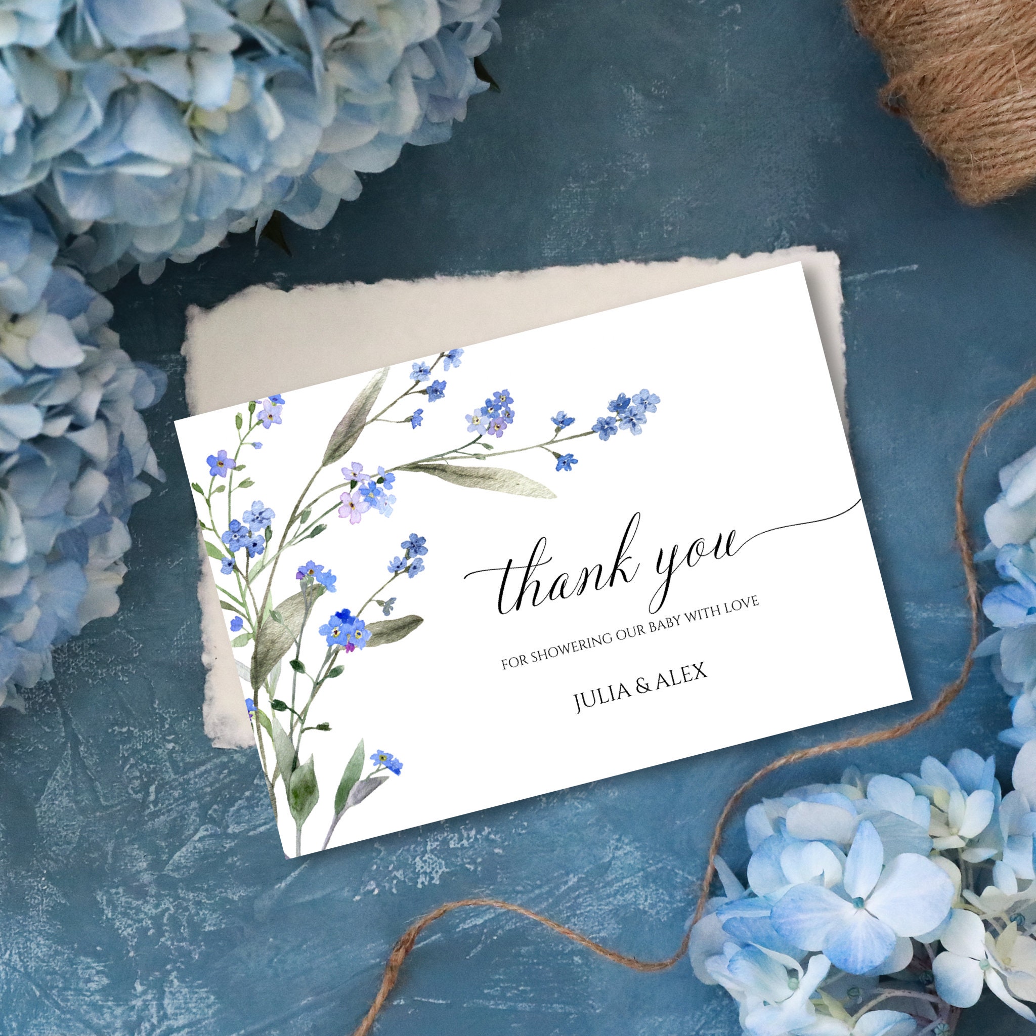 Forget Me Not Printable Thank You Card Template Blue Wildflower Wedding ...