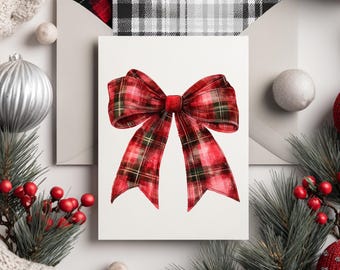 Red Tartan Bow Clipart | Christmas Plaid PNG (Digital Download)