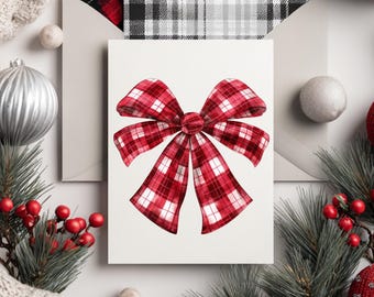 Red Tartan Christmas Bow PNG | Holiday Clipart (Digital Download)