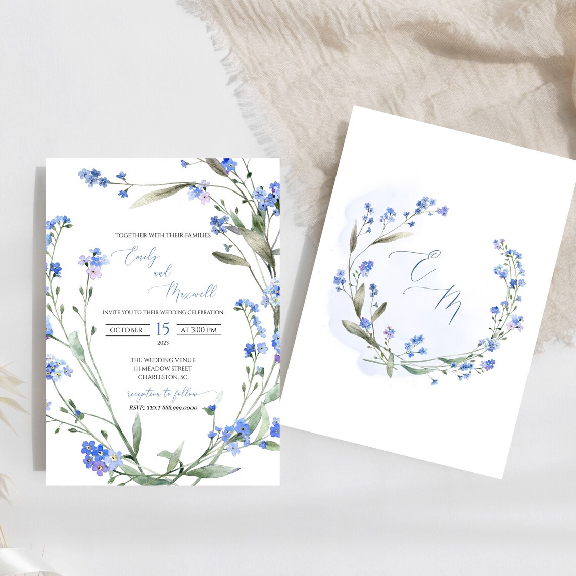 Forget Me Not Printable Wedding Template Bundle Elegant Blue - Etsy
