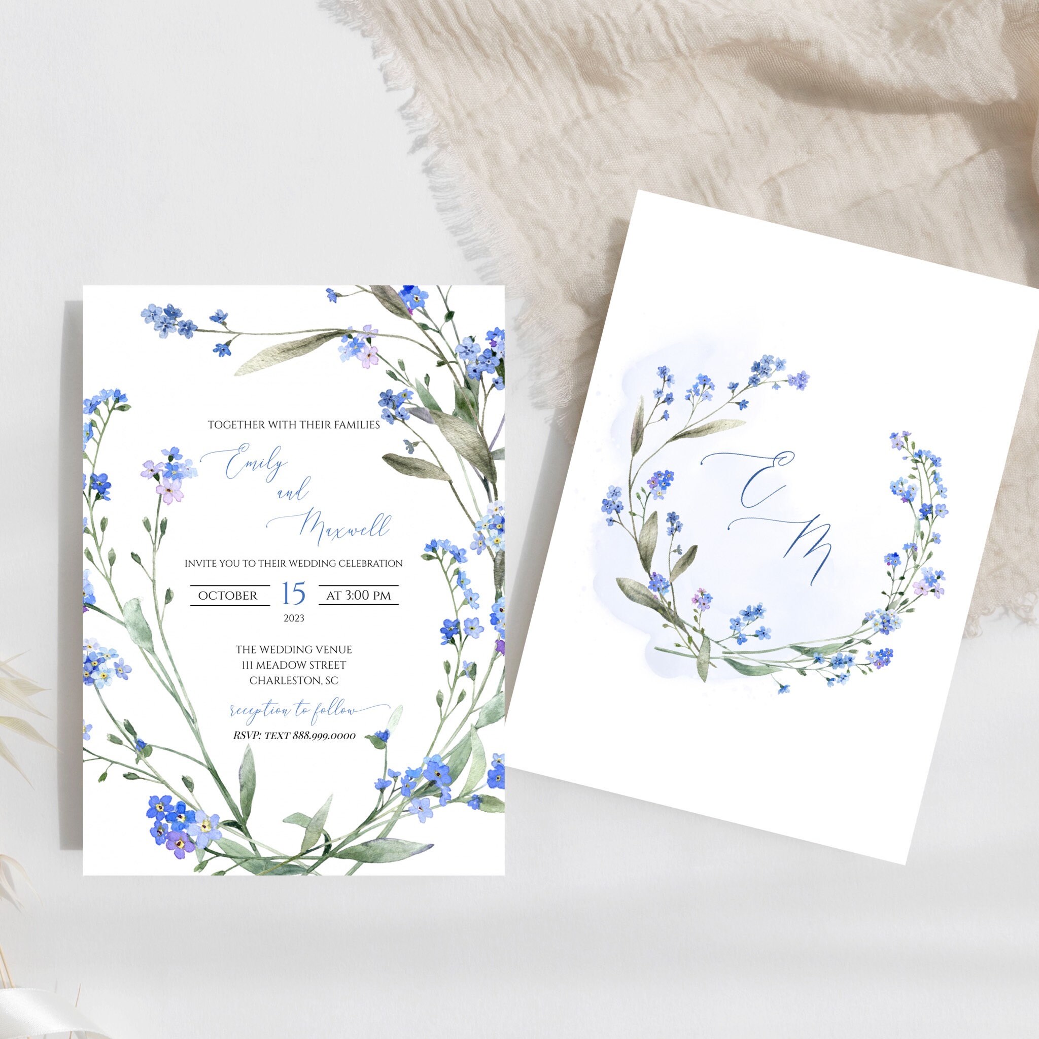 Forget Me Not Printable Wedding Template Bundle Elegant Blue - Etsy