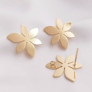12PCS 14K Gold Filled 925 Silver Needle 18mm  Leaf Ear Studs DIY Handmade Ear Ornament Material With Hanging Rings Ear Studs Accessories