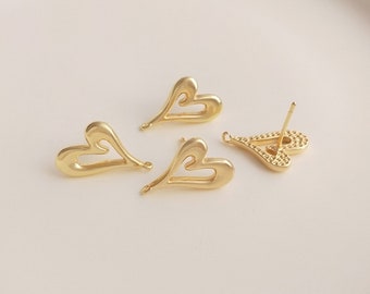 8PCS 14k Gold Filled Cute Heart Stud Earrings, hollow Heart Earring, Statement Metal Earrings, Accessories Designer Diy Jewelry Making