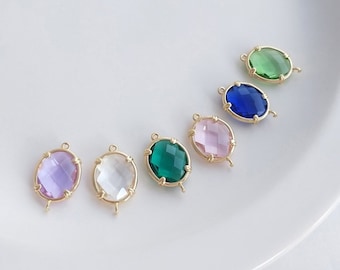 6PCS 14K Clad Gold Multicolor Elliptische Zirkon Anhänger mit Doppel hängenden DIY Handgemachten Schmuck Entdeckung Zubehör Armband Zubehör