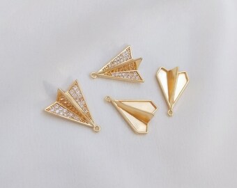 6 STK 14k gold filled Lange Papierflieger Halskette, Origami Schmuck, Golden Cz Papierflieger, Anhänger Halskette, lange Halsketten, Diy Flugzeug Anhänger