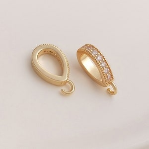8PCS 14k Gold Filled Brass Zircon Melon Seed Clip Clasp Hook for, Cz Paving Necklace Pendant Connector, Jewerly Making