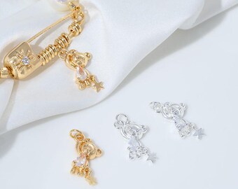 4PCS Dainty Bear Charms, for Jewelry Findings Making Pendants Supplies, DIY Brass 14k Gold Plated Accessories