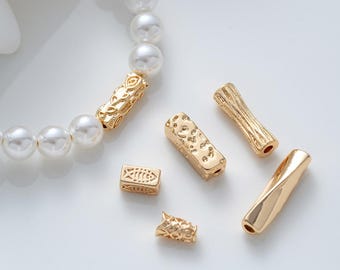10 Stück zierliche lange Streifen Spacer Perlen Schmuckherstellung Armband Lieferungen Zubehör DIY Handgemachte Messing 14k vergoldet