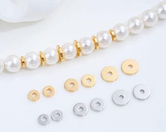 50PCS Dainty Flat Round Spacer Disc Beads, for Jewelry Findings Bracelet necklace Supplies Findings,Diy 14k Gold Filled Accessories