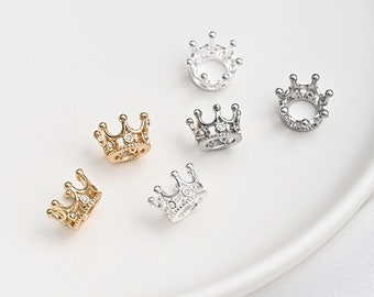 6Pcs Crown shape Partition Making Pendant Supplies DIY  14K Gold Plated Brass Accessories Cubic Zirconia