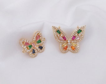 4PCS 14k Gold Filled Glänzende Schmetterling Charms, Bunte CZ Pave Schmetterling Verbinder, zierliche Charms, Halskette Charm, Armband Charms