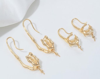 4PCS Irregular large Ear hook, Diy Earrings Can hang pearls,Jewelry Making Findings Supplies, 14k Gold Plated Brass Accessories