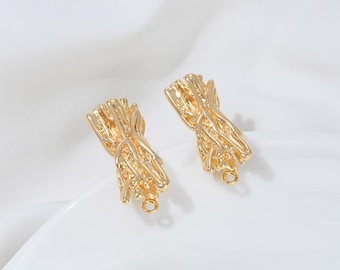 4PCS Dainty Tree stump Design stone Ear Studs Earrings, for Jewelry Findings Earrings, DIY Hand Made Brass 14k Gold Plated Accessory
