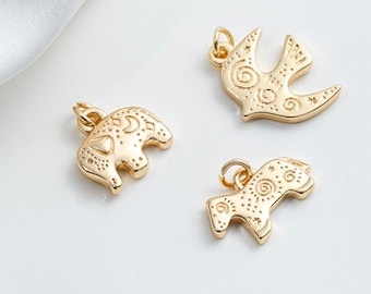 6PCS Dainty Swallow Horse Elephant Charms, for Jewelry Making Pendants Animal Findings, DIY Brass 14k Gold Plated Accessories