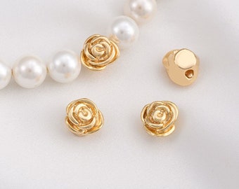 10Pcs rose Spacer bead Handmade Ornaments DIY  14K Gold Plated Accessories   Brass Accessories