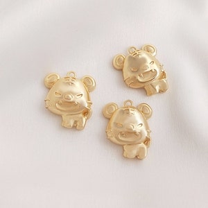 10PCS 14k Gold Filled Tiger Charm Pendant, 2022 Chiński znak zodiaku, Tworzenie biżuterii, Materiały DIY, Artykuły jubilerskie